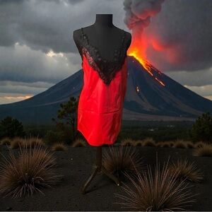Elegant Red Lace Trim Slip Dress